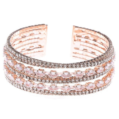 Rose Gold Marquise CZ Multi Line Cuff Sparkling Bracelet
