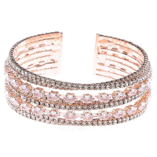 Rose Gold Marquise CZ Multi Line Cuff Sparkling Bracelet