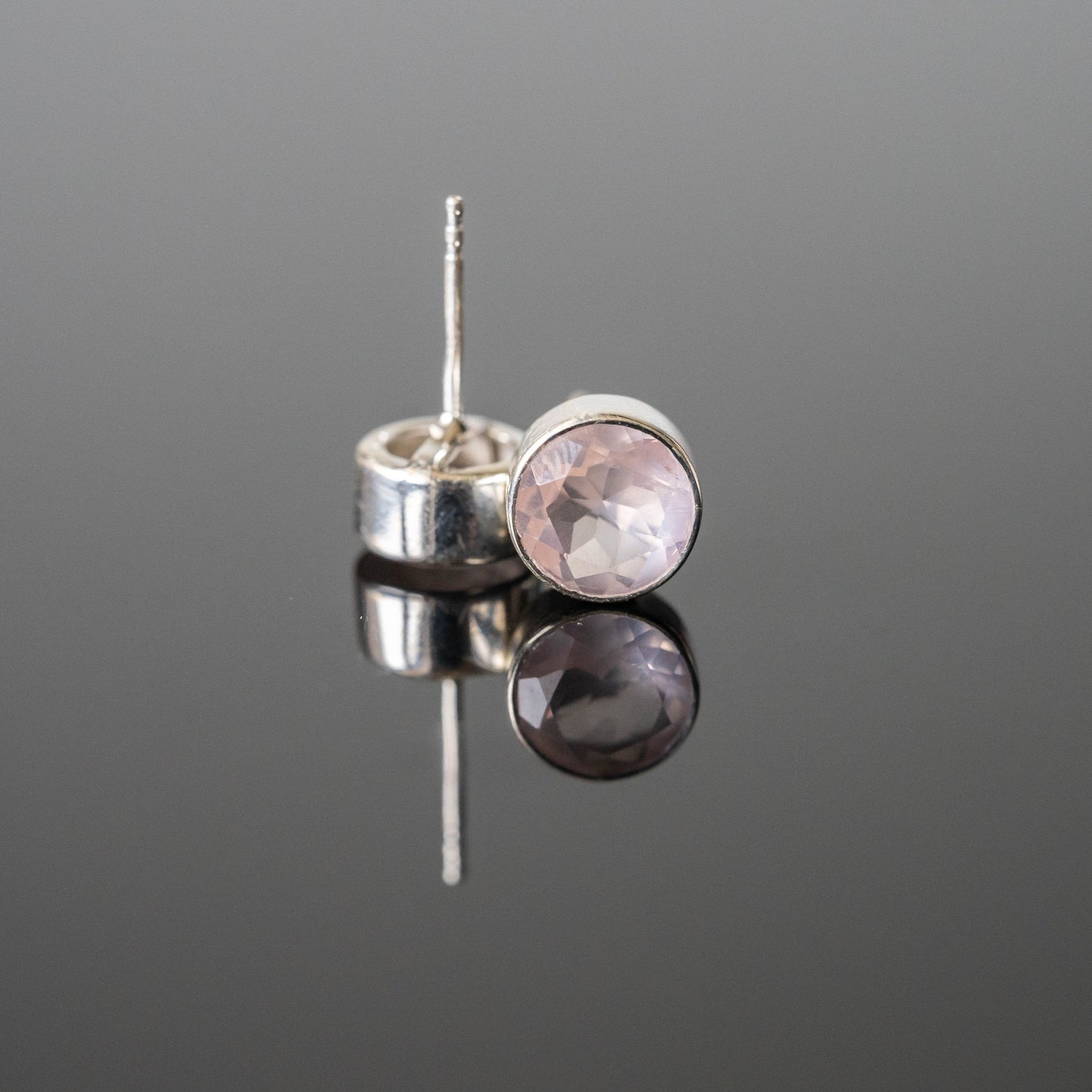 Rose Quartz Round Stud Earrings Sterling Silver Post