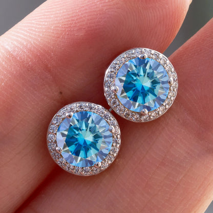 Royal Blue Moissanite Stud Earrings 2ct Total D VVS 925 Sterling Silver