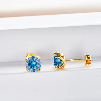 Royal Blue Moissanite Stud Earrings 2ct Total D VVS 925 Sterling Silver