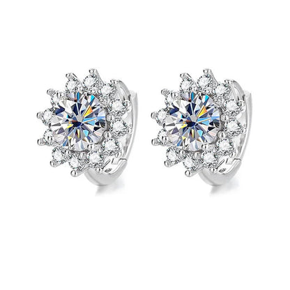 S925 Sterling Moissanite Sunflower Hoop Earrings Sparkling Daily Wear Gift