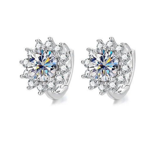 S925 Sterling Moissanite Sunflower Hoop Earrings Sparkling Daily Wear Gift