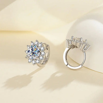 S925 Sterling Moissanite Sunflower Hoop Earrings Sparkling Daily Wear Gift