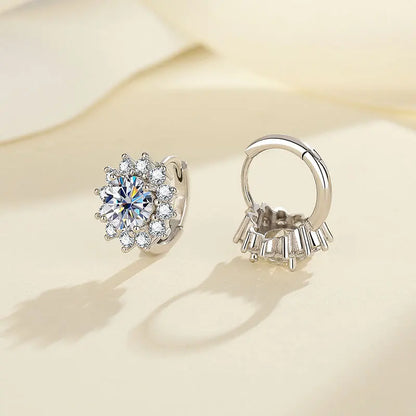 S925 Sterling Moissanite Sunflower Hoop Earrings Sparkling Daily Wear Gift