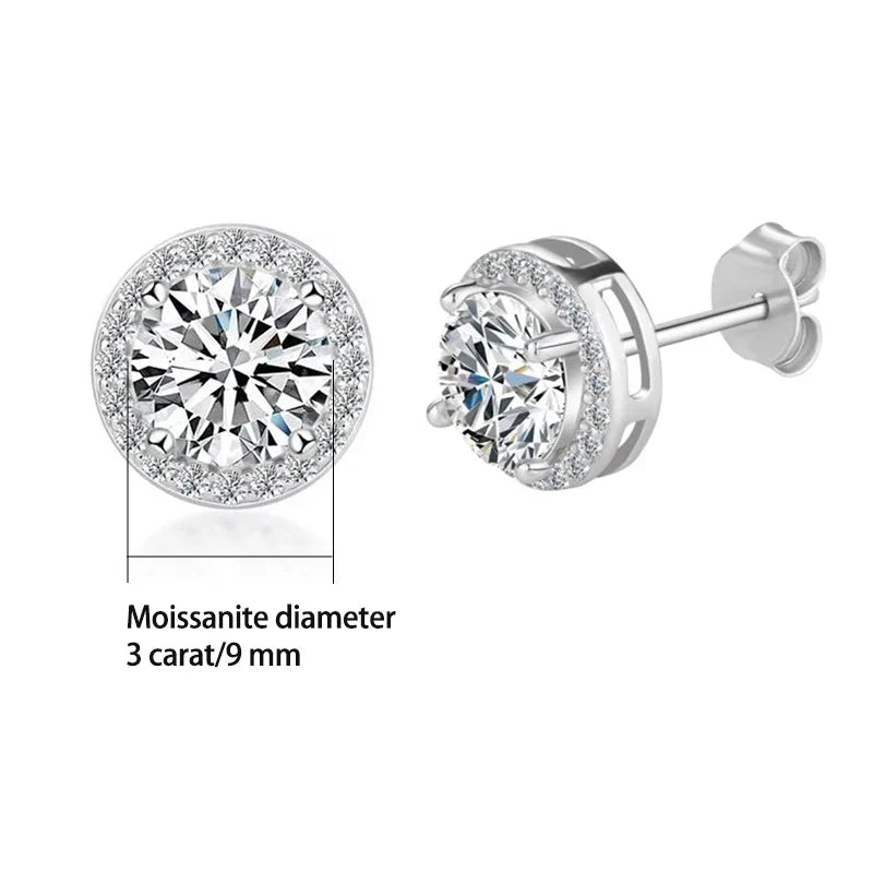 S925 Sterling Silver 2ct Round Moissanite Stud Earrings 50pt Bridal Gift