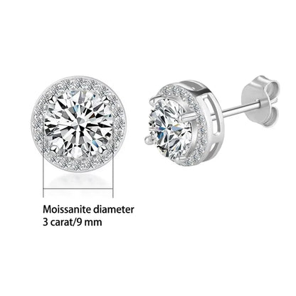 S925 Sterling Silver 2ct Round Moissanite Stud Earrings 50pt Bridal Gift