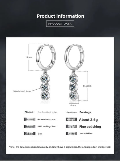 S925 Sterling Silver Moissanite Dangle Earrings Fringe Drop Studs for Women