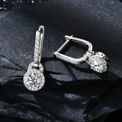 S925 Sterling Silver 0.5ct Moissanite Dangle Hoop Earrings for Women