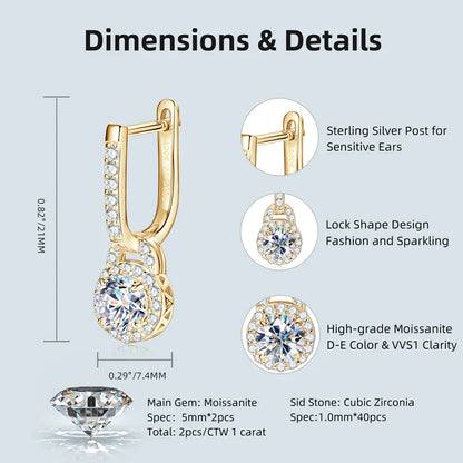 S925 Sterling Silver 0.5ct Moissanite Dangle Hoop Earrings for Women