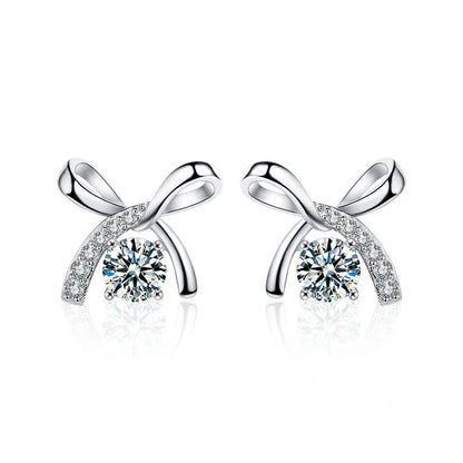 S925 Sterling Silver Moissanite Stud Earrings 0.5ct×2 Bow Fringe Dangle Women