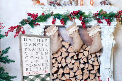 Santa Reindeer Sign Farmhouse Christmas Wall Decor 12x24x1.5 Plaid Reindeer Names Rudolph