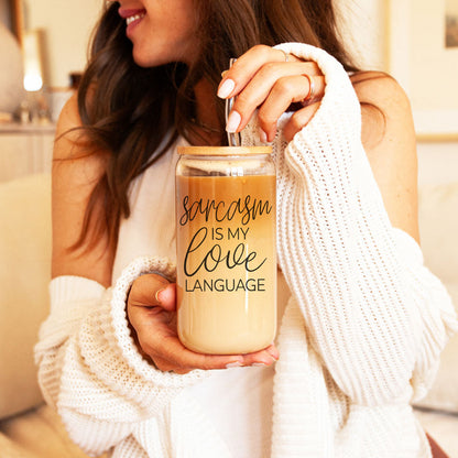 Sarcasm Is My Love Language 20oz Glass Tumbler With Bamboo Lid