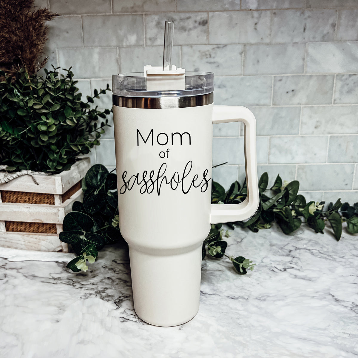 40oz Insulated Travel Tumbler With Handle Lid Straw - Funny Mom Gift Mug