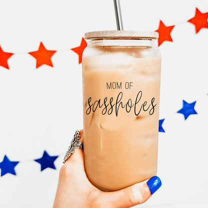 Funny Mom 17oz Glass Tumbler With Bamboo Lid, 2 Stainless Straws and Cleaner