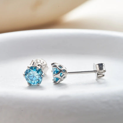 Sea Blue Moissanite Stud Earrings 0.5-2.0 Ct 925 Sterling Silver Wedding