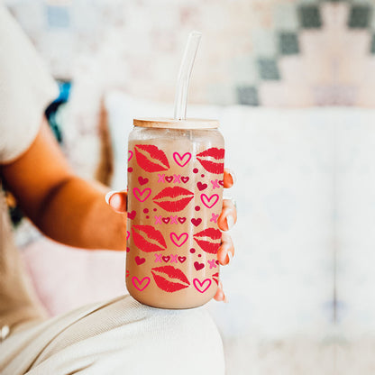 Self Love Club 20oz Glass Tumbler With Bamboo Lid Red Heart Gold Accents
