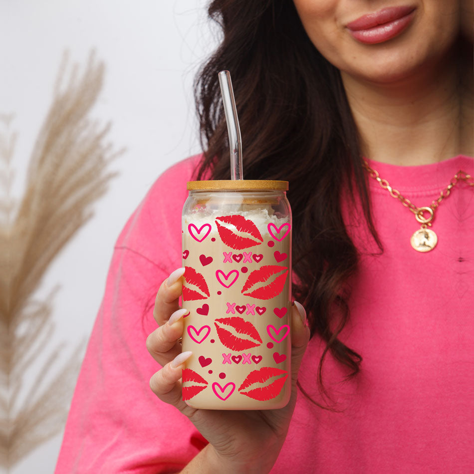 Self Love Club 20oz Glass Tumbler With Bamboo Lid Red Heart Gold Accents