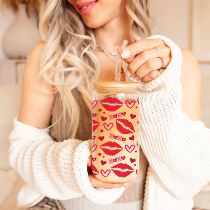 Self Love Club 20oz Glass Tumbler With Bamboo Lid Red Heart Gold Accents