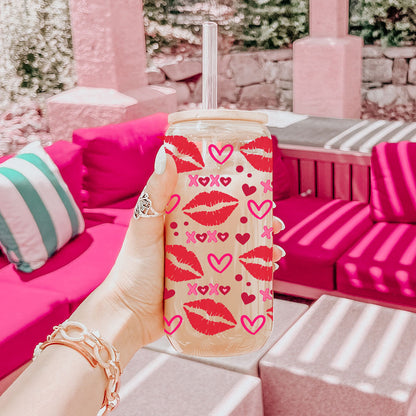 Self Love Club 20oz Glass Tumbler With Bamboo Lid Red Heart Gold Accents