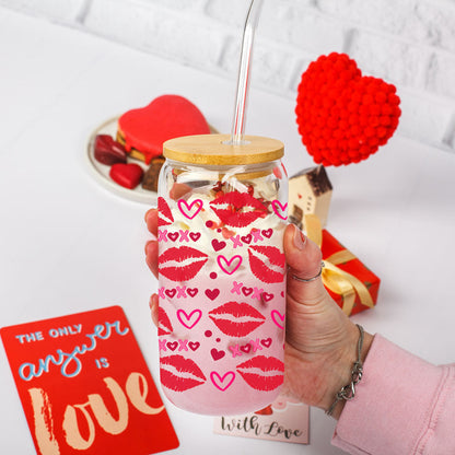 Self Love Club 20oz Glass Tumbler With Bamboo Lid Red Heart Gold Accents