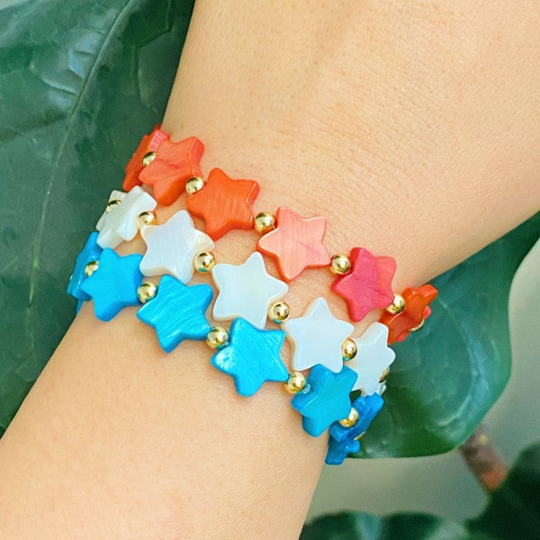 Shelly Star Stretch Shell Bracelet With Gold Bead Accents