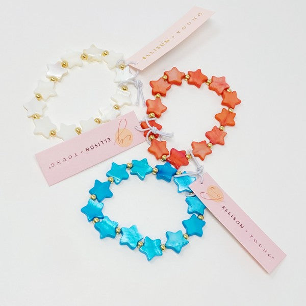 Shelly Star Stretch Shell Bracelet With Gold Bead Accents