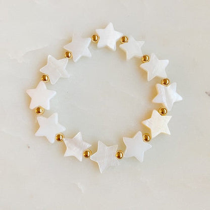 Shelly Star Stretch Shell Bracelet With Gold Bead Accents