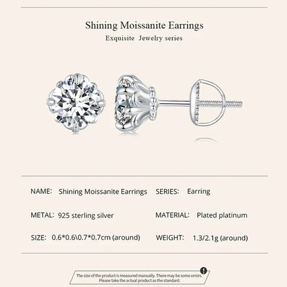 0.5/1ct D Color VVS1 Moissanite Stud Earrings S925 Sterling Screw Back