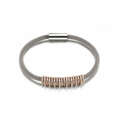 Shiny Parallel Cubic Zirconia Gold Mesh Bangle Bracelet