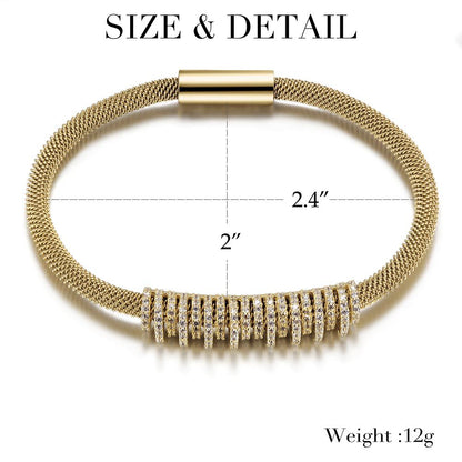 Shiny Parallel Cubic Zirconia Gold Mesh Bangle Bracelet