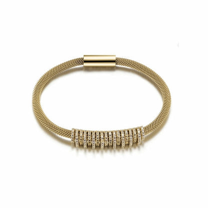 Shiny Parallel Cubic Zirconia Gold Mesh Bangle Bracelet