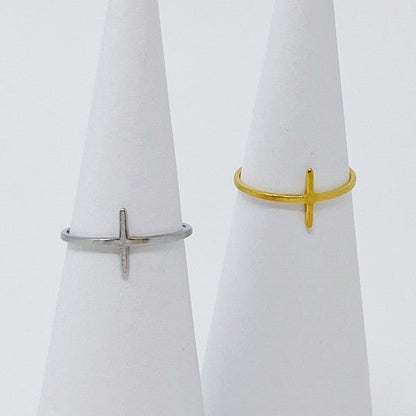 Side Cross Ring Minimalist Gold Silver Stacking Band