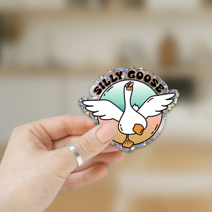 Glitter Die Cut Vinyl Sticker Silly Goose Waterproof Durable For Water Bottles Laptops Journals