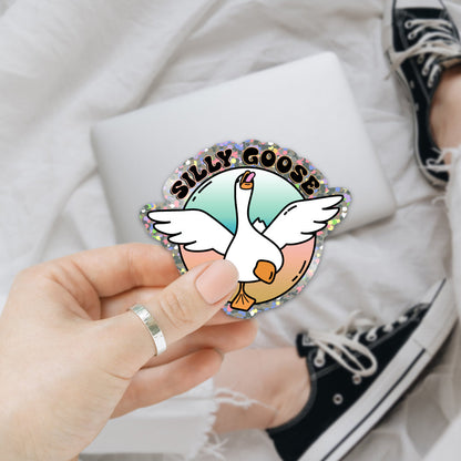 Glitter Die Cut Vinyl Sticker Silly Goose Waterproof Durable For Water Bottles Laptops Journals
