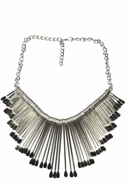 Silver Fringe Oar Statement Necklace Boho Adjustable Choker