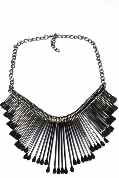 Silver Fringe Oar Statement Necklace Boho Adjustable Choker