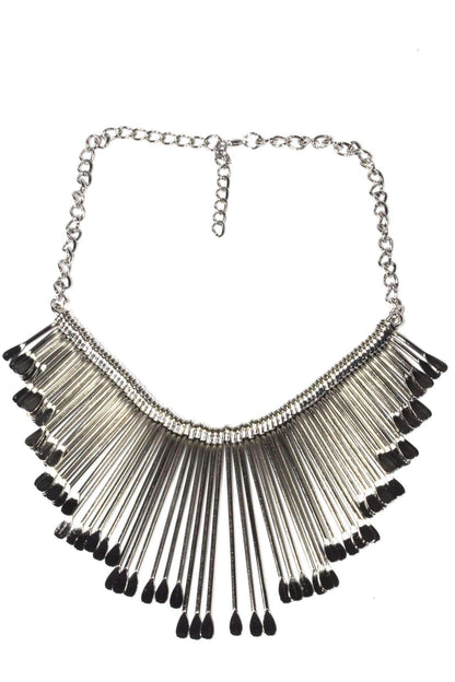 Silver Fringe Oar Statement Necklace Boho Adjustable Choker