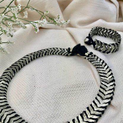 Silver Temple Adjustable Bracelet Boho Handwoven Metal Beads Cotton Thread