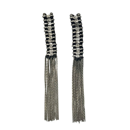 Silver Temple Tassel Earrings Boho Fringe Indian Statement 4.5in Handmade