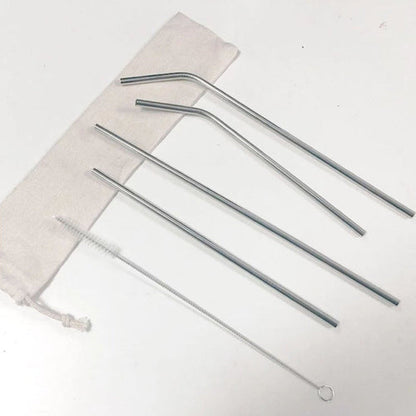 Reusable Stainless Steel Straw Set 6 Piece With Cleaning Brush Cotton Linen Bag Eco Gift