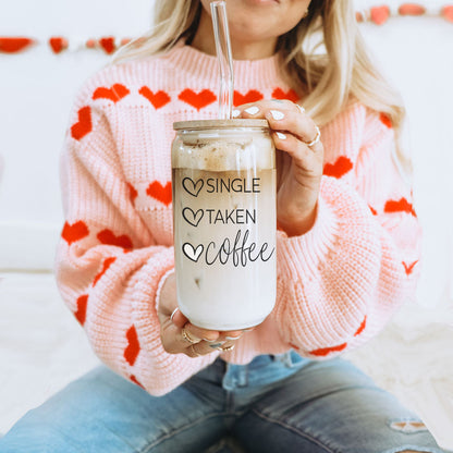 20oz Coffee Glass Cup With Bamboo Lid - Single Taken Coffee Heart Design