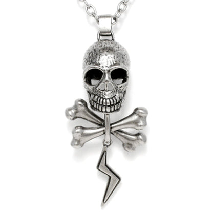 Skull And Bones Thunder Pendant Necklace Mens Steel