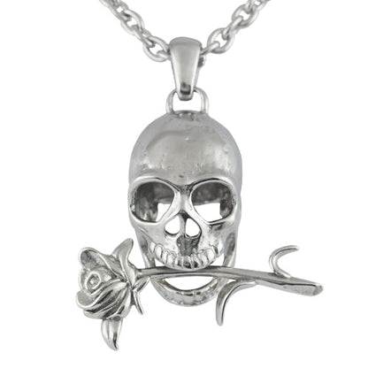 Skull And Rose Necklace Gothic Skull Pendant For Men