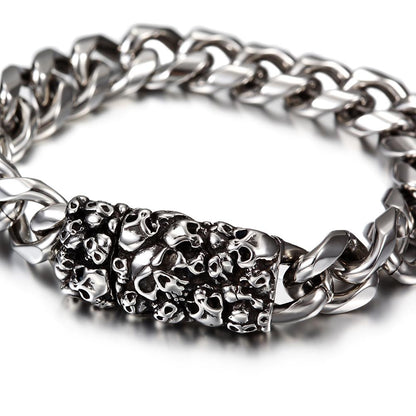 Skull Chain Bracelet Mens Stainless Steel Heavy Cuban Link