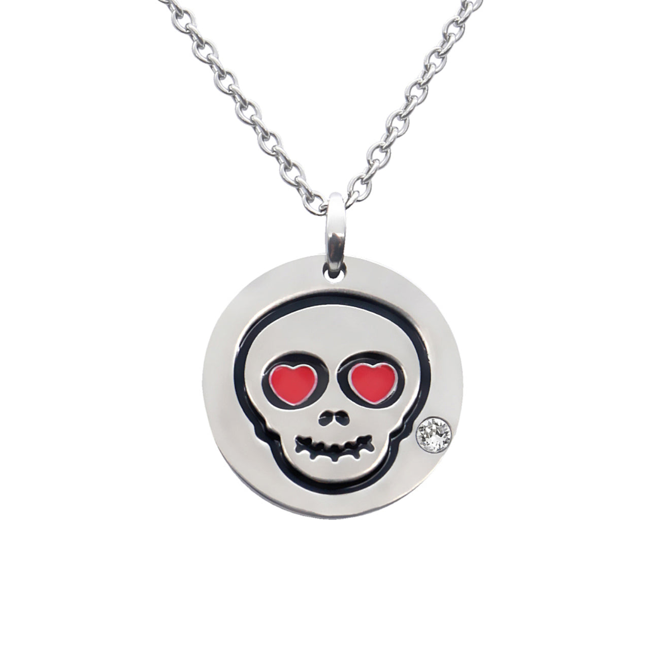 Skull Emoji Necklace With Swarovski Crystal Heart Eyes