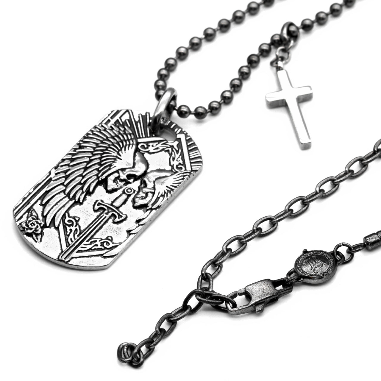 Skull ID Tag Pendant Necklace Stainless Steel Gothic