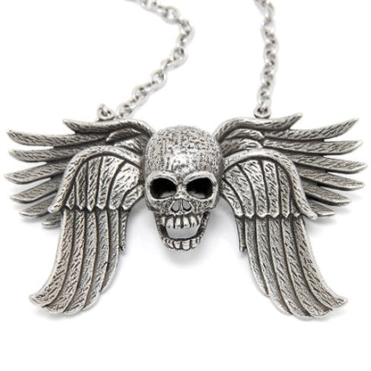 Skull Wing Pendant Necklace Gothic Silver Chain Unisex