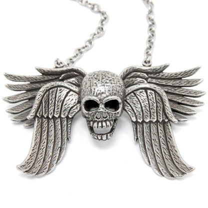 Skull Wing Pendant Necklace Gothic Silver Chain Unisex