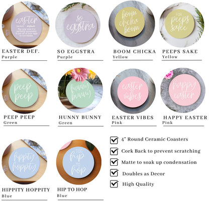 Easter Spring Ceramic Coasters 4in Set Cute Floral Bunny Drink Table Coasters
